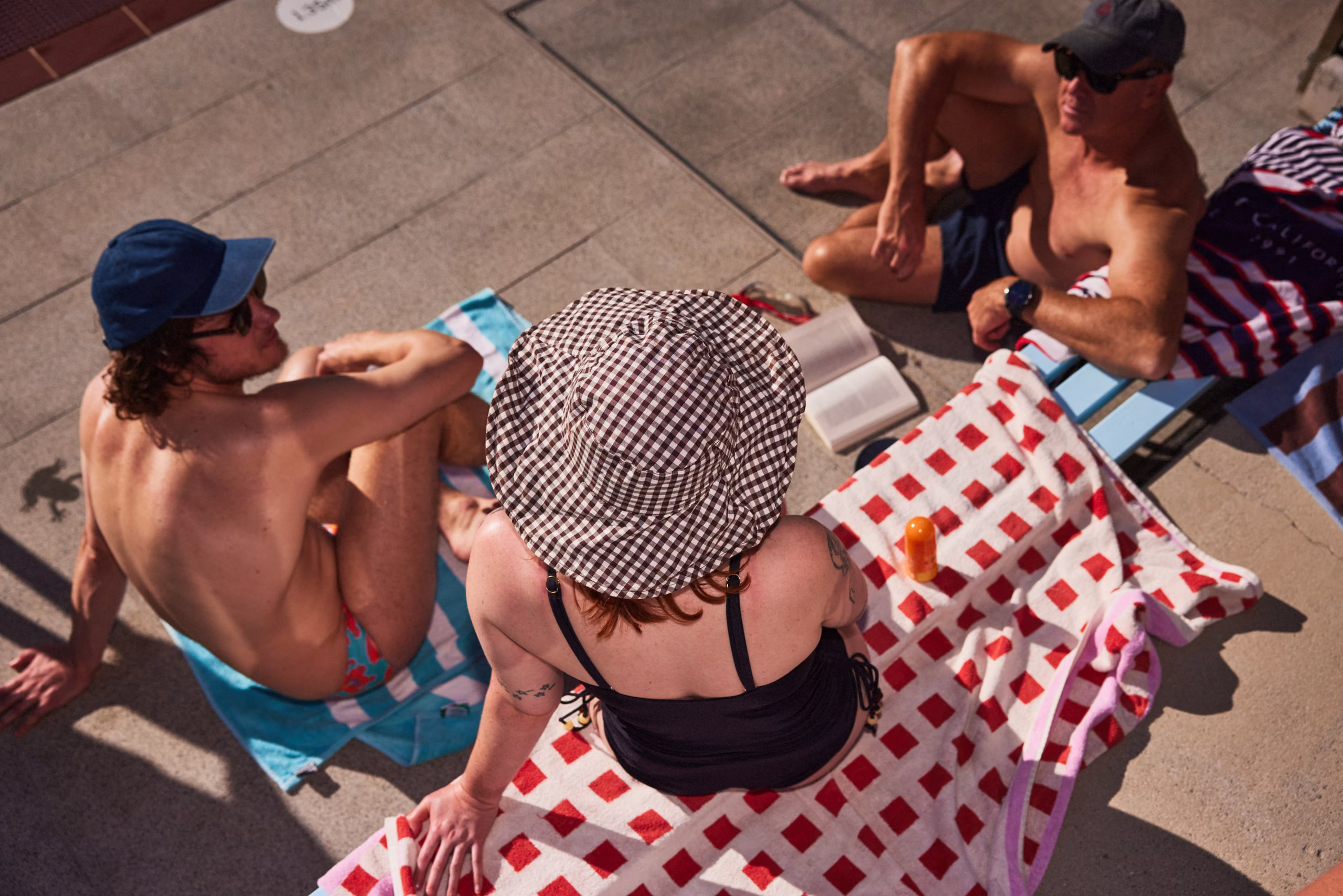 The pool deck set up under the Harbour Bridge at dusk